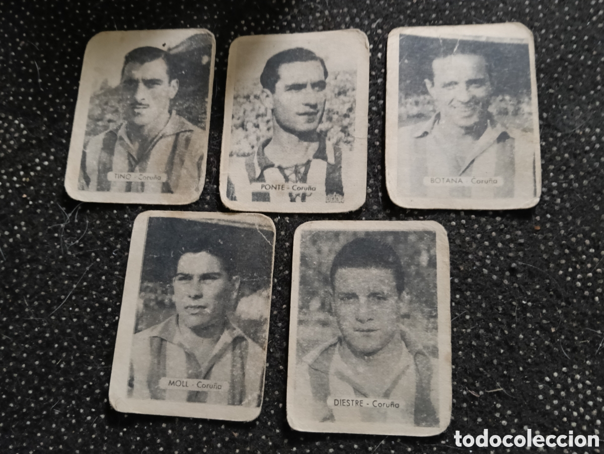 Cromos de F&uacute;tbol: 5 cromos del D. de Coru&ntilde;a, Tino, Ponte, Botana, Moll y Diestre, Ediciones Bruguera o Ruiz Romero, li
