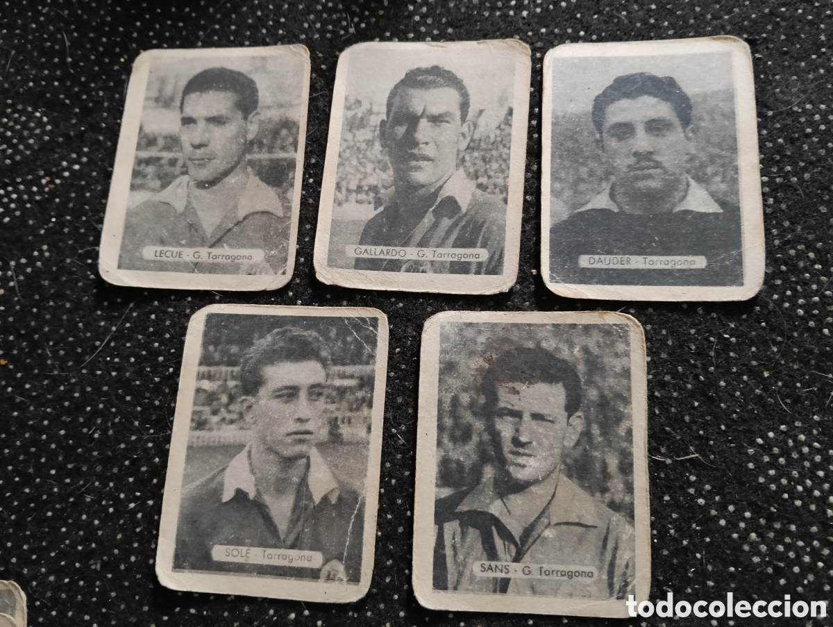 Cromos de F&uacute;tbol: 5 cromos del Tarragona, Lecue, Gallardo, Dauder, Sole y Sans, Ediciones Bruguera o Ruiz Romero, liga