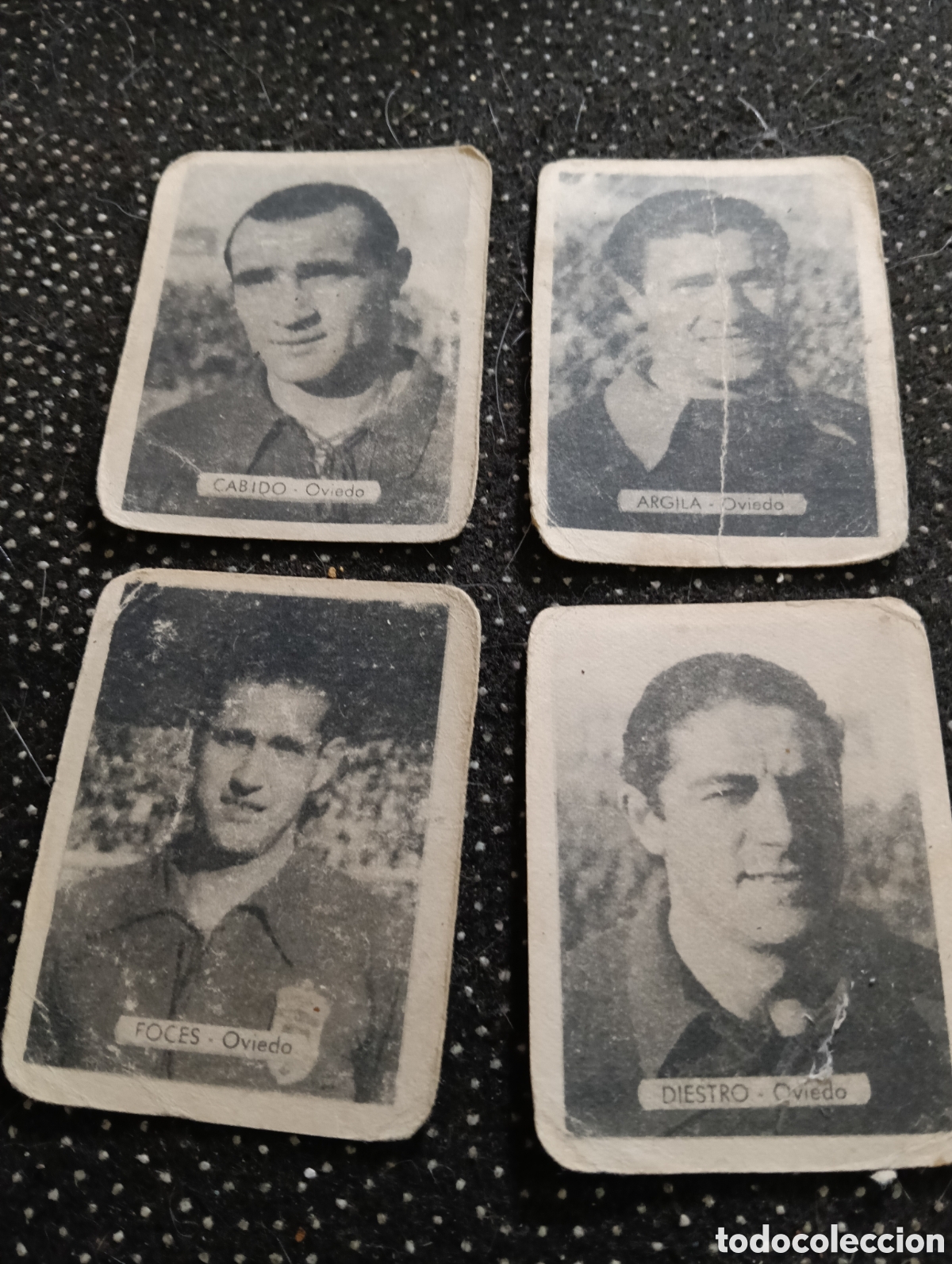 Cromos de F&uacute;tbol: 4 cromos del Oviedo, Cabido, Argila, Diestro y Foces, Ediciones Bruguera o Ruiz Romero, liga 1945-50