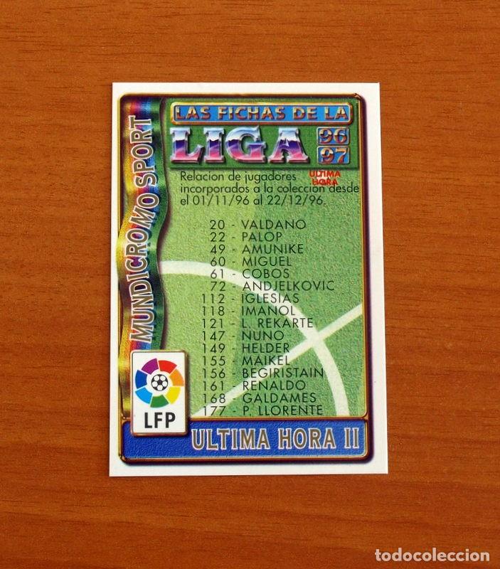 Cromos de F&uacute;tbol: &Iacute;ndice - &Uacute;ltima Hora II -Mundicromo Las Fichas de la Liga 1996-1997-96-97