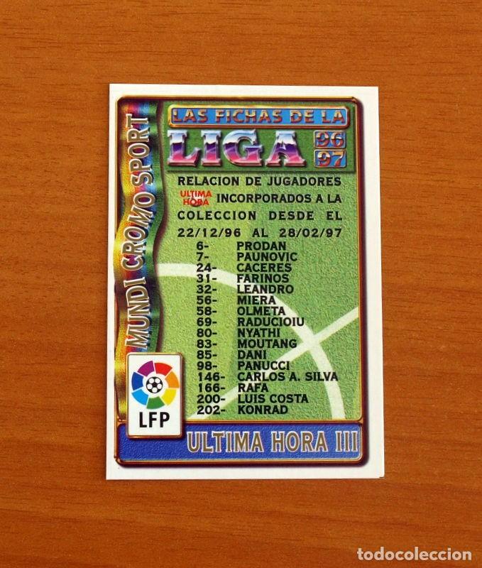 Cromos de F&uacute;tbol: &Iacute;ndice - &Uacute;ltima Hora III CORREGIDO -Mundicromo Las Fichas de la Liga 1996-1997-96-97