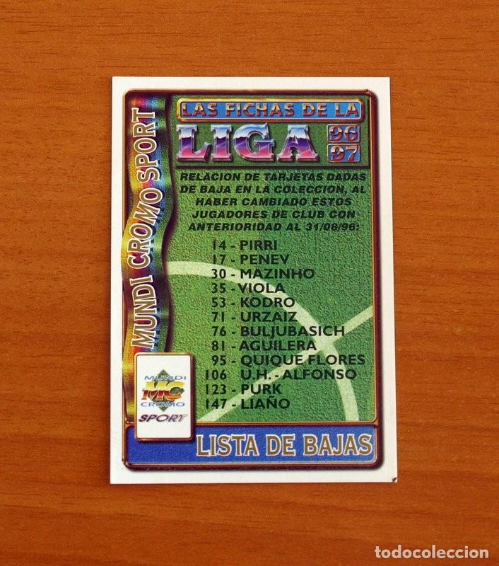 Cromos de F&uacute;tbol: &Iacute;ndice - Listas de Bajas -Mundicromo Las Fichas de la Liga 1996-1997-96-97