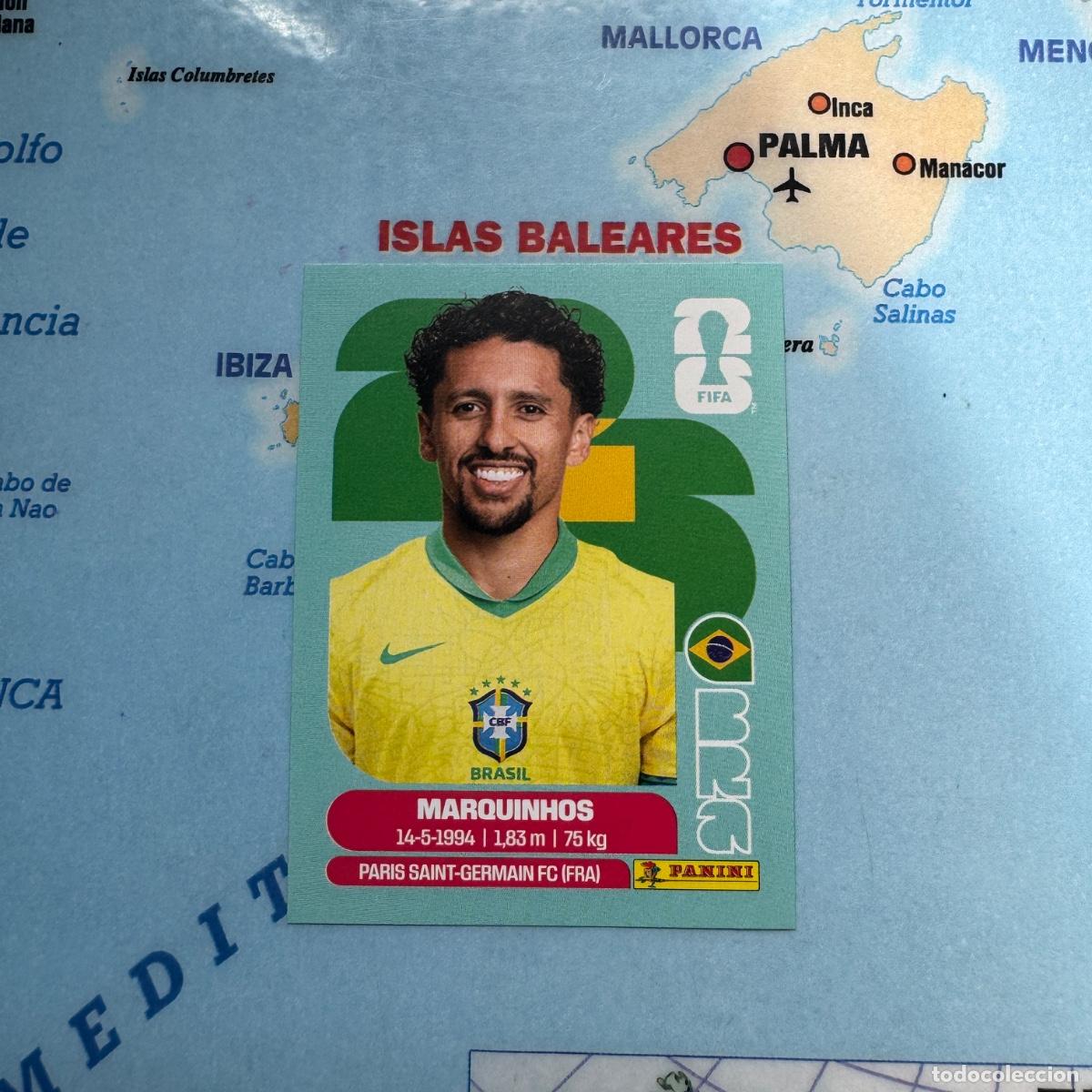 Cromos de F&uacute;tbol: Marquinhos numero 4 de Brasil cromo panini Mundial Fifa World Cup 2026