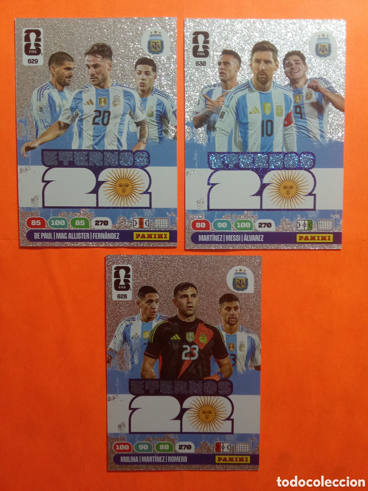 Fu&szlig;ball-Sticker: LOTE 3 ETERNOS 22 ARGENTINA 628 629 630 MESSI DE PAUL MOLINA ROMERO FIFA WORLD CUP 26 MUNDIAL 2026