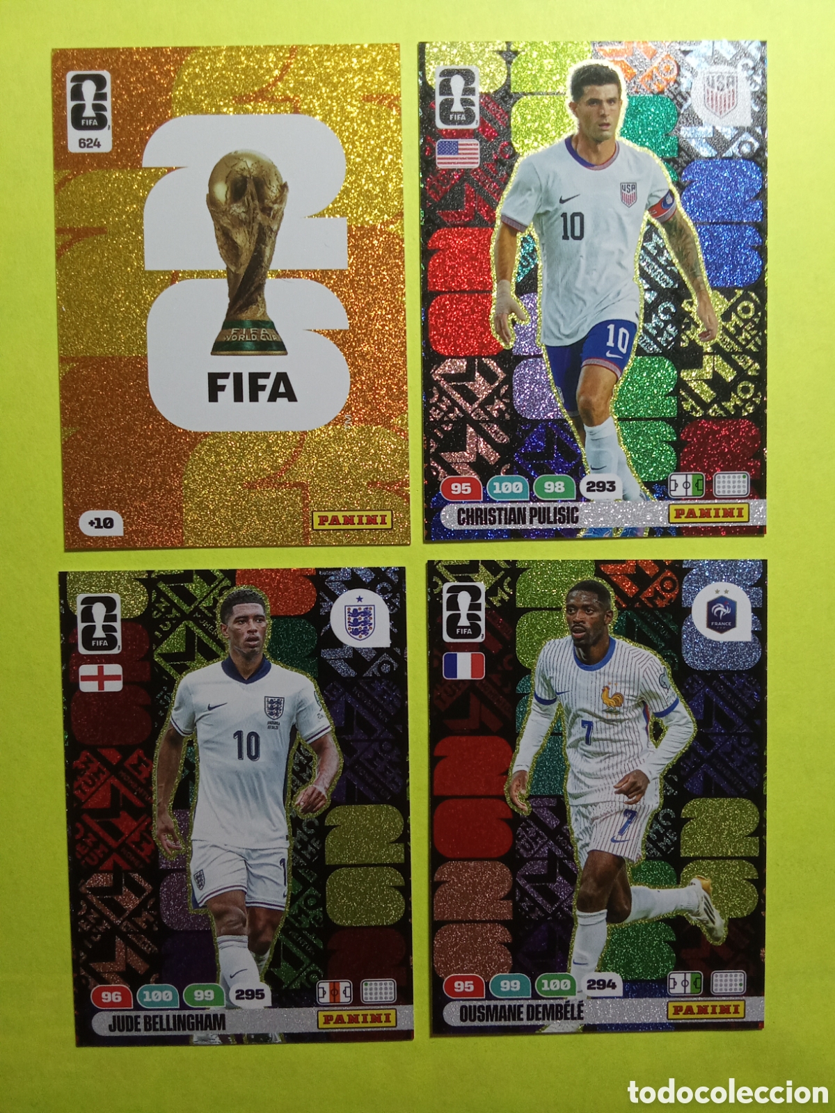 Fu&szlig;ball-Sticker: LOTE MOMENTUM DEMBELE BELLINGHAM PULISIC Y EMBLEMA COPA DORADO 624 FIFA WORLD CUP 26 MUNDIAL 2026