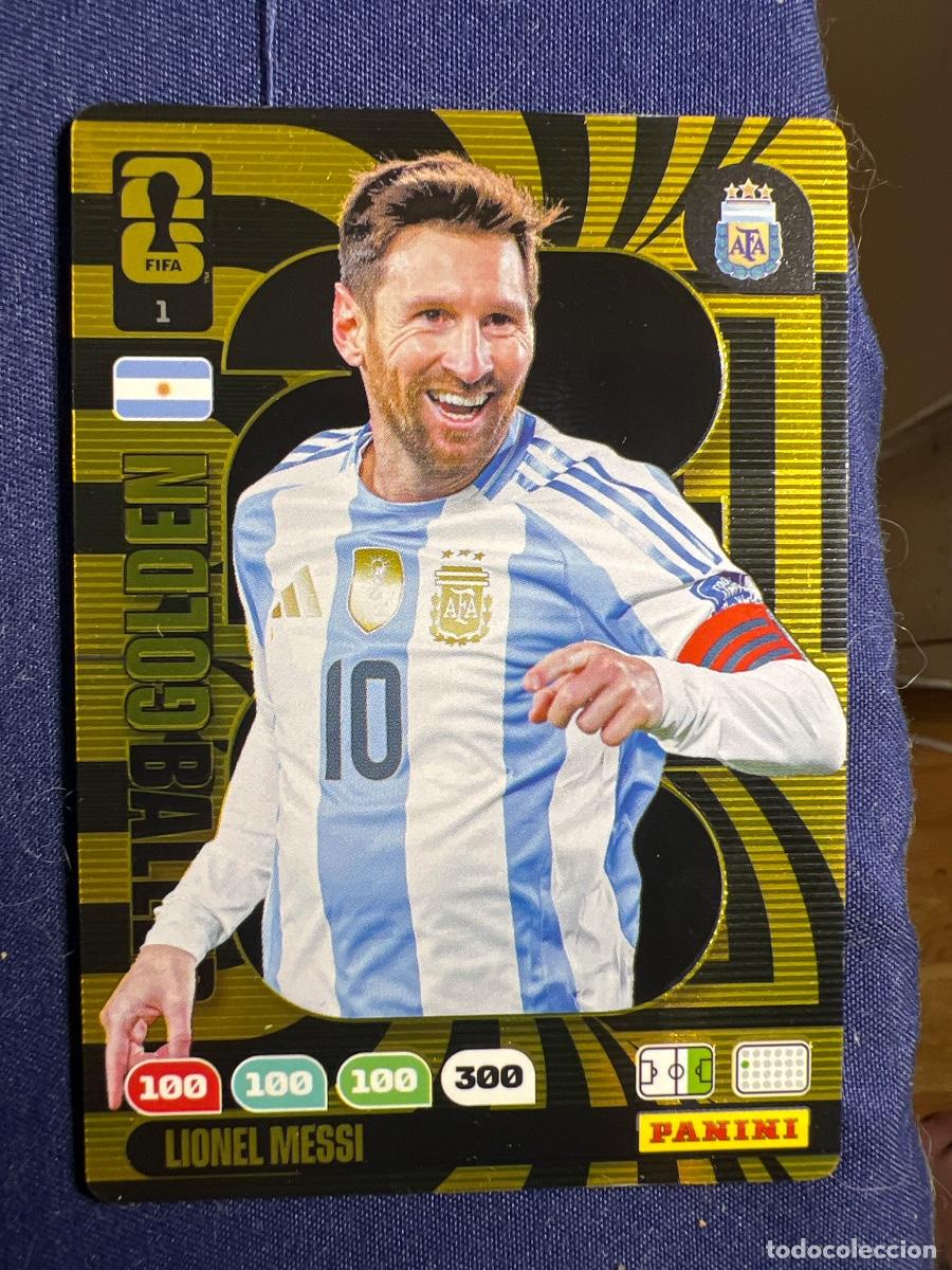 Cromos de F&uacute;tbol: Carta de messi del mundial, dorada
