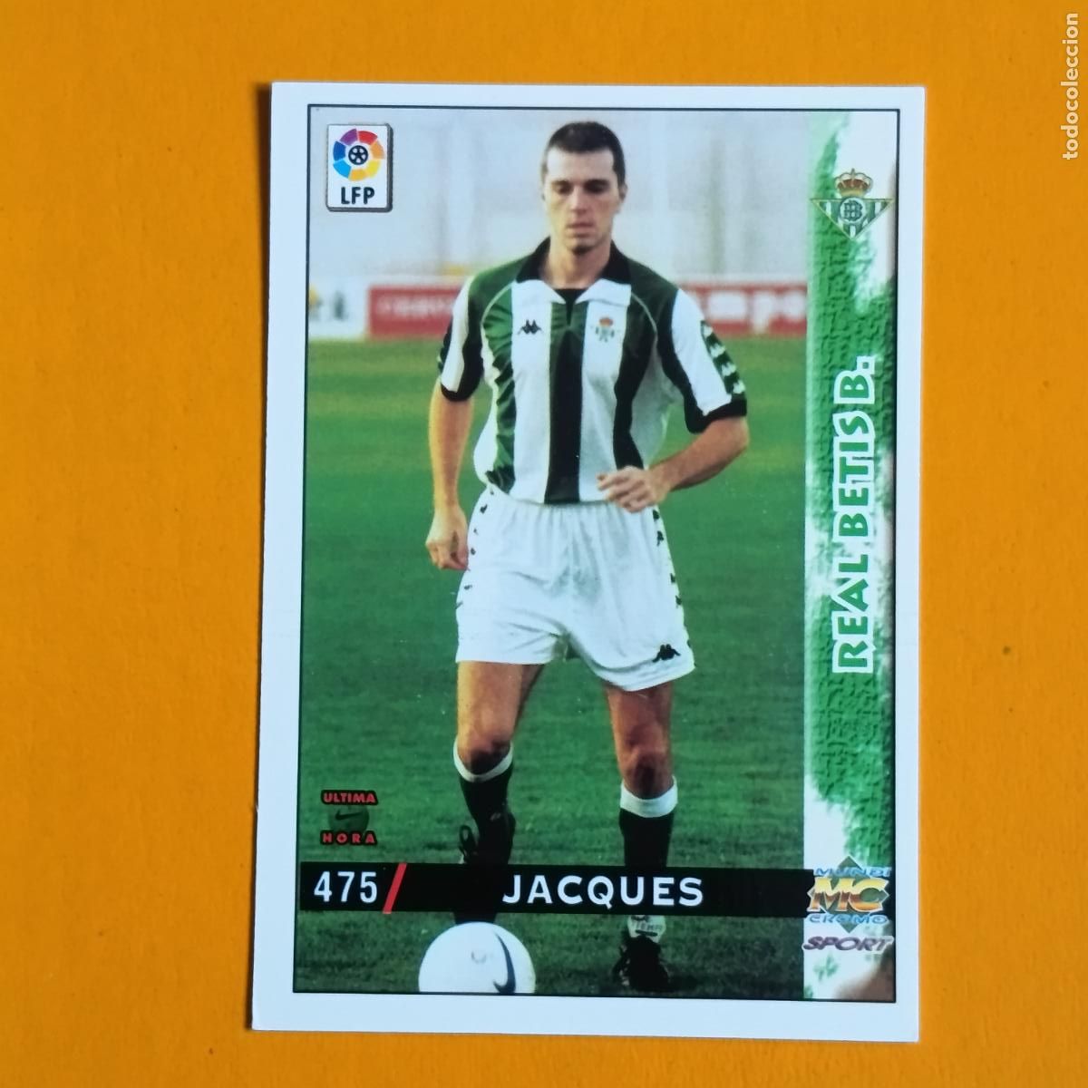 Football Stickers: 475 JACQUES. (&Uacute;LTIMA HORA). REAL BETIS. LAS FICHAS DE LA LIGA 98-99. MUNDICROMO