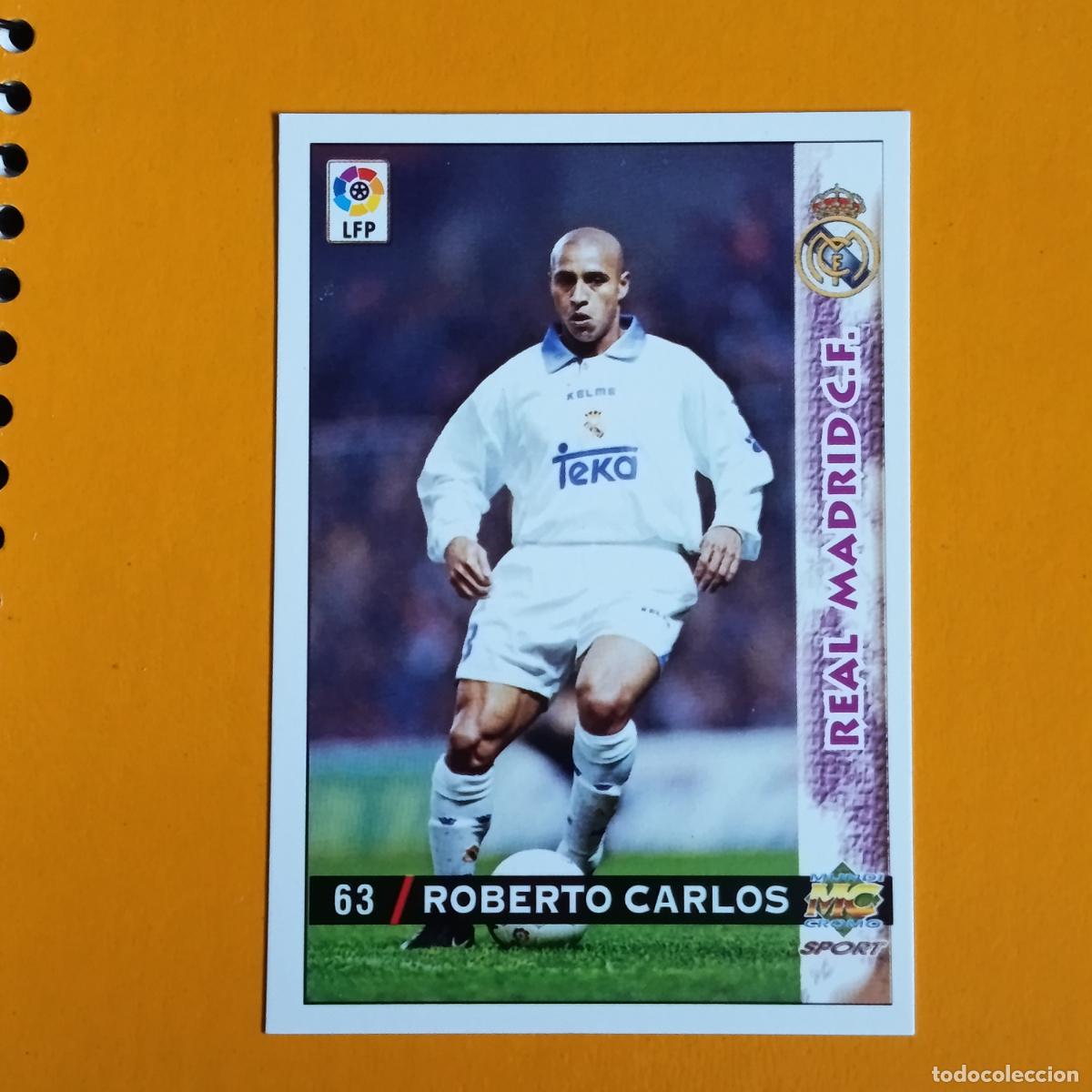 Football Stickers: 63 ROBERTO CARLOS. REAL MADRID. LAS FICHAS DE LA LIGA 98-99. MUNDICROMO