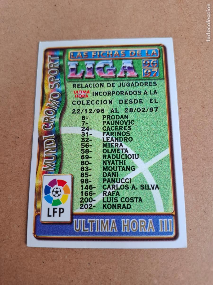 Cromos de F&uacute;tbol: MUNDICROMO 96 97 1996 1997 - INDICE &Uacute;LTIMA HORA III