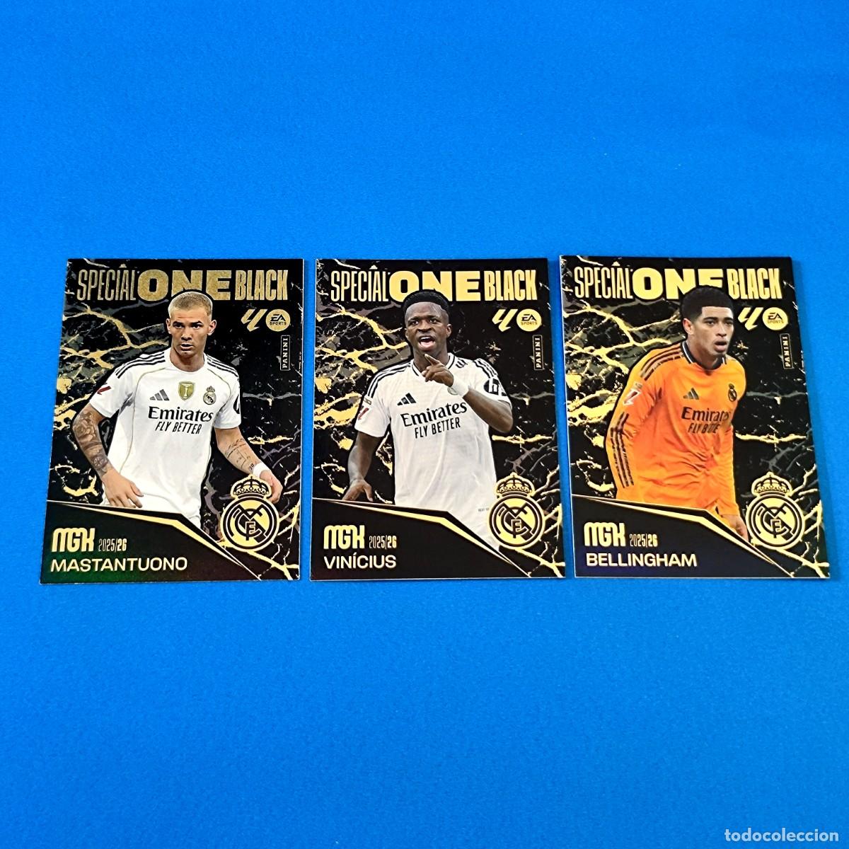 Cromos de F&uacute;tbol: Megacracks 2025 2026 / 25 26 Special One Black Real Madrid Vinicius Mastantuono Bellingham