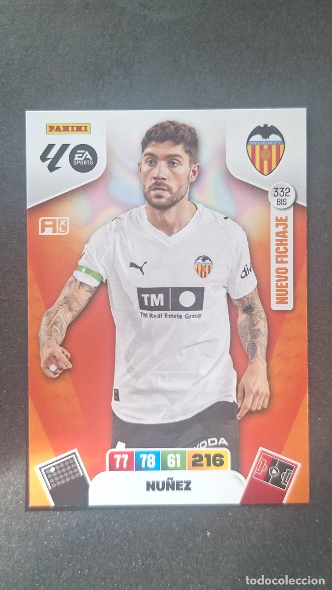 Cromos de F&uacute;tbol: L3 NU&Ntilde;EZ VALENCIA C. F. 332 BIS NUEVO FICHAJE ADRENALYN XL LIGA 2025/2026 25 26 PANINI