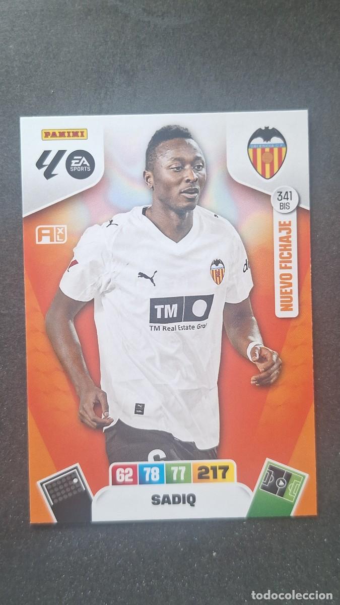 Cromos de F&uacute;tbol: L3 SADIQ VALENCIA C. F. 341 BIS NUEVO FICHAJE ADRENALYN XL LIGA 2025/2026 25 26 PANINI
