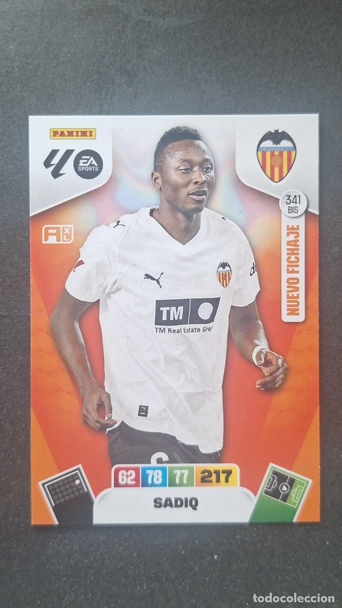 Cromos de F&uacute;tbol: L3 SADIQ VALENCIA C. F. 341 BIS NUEVO FICHAJE ADRENALYN XL LIGA 2025/2026 25 26 PANINI