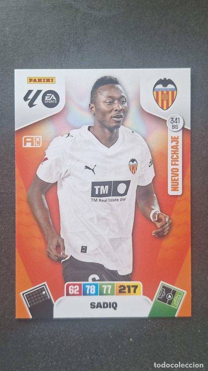 Cromos de F&uacute;tbol: L3 SADIQ VALENCIA C. F. 341 BIS NUEVO FICHAJE ADRENALYN XL LIGA 2025/2026 25 26 PANINI