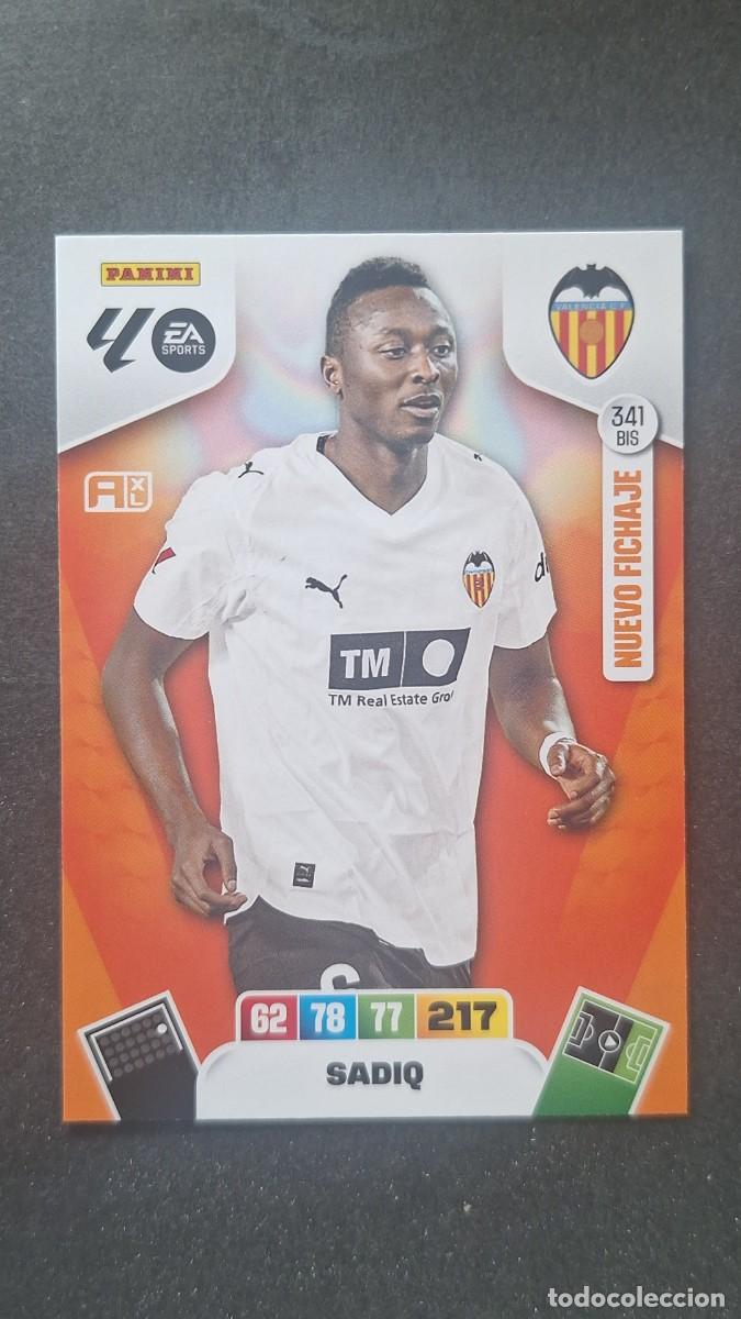 Cromos de F&uacute;tbol: L3 SADIQ VALENCIA C. F. 341 BIS NUEVO FICHAJE ADRENALYN XL LIGA 2025/2026 25 26 PANINI