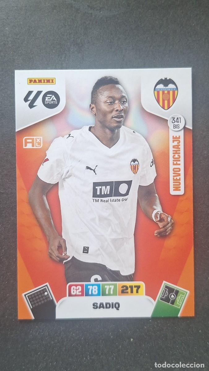 Cromos de F&uacute;tbol: L3 SADIQ VALENCIA C. F. 341 BIS NUEVO FICHAJE ADRENALYN XL LIGA 2025/2026 25 26 PANINI