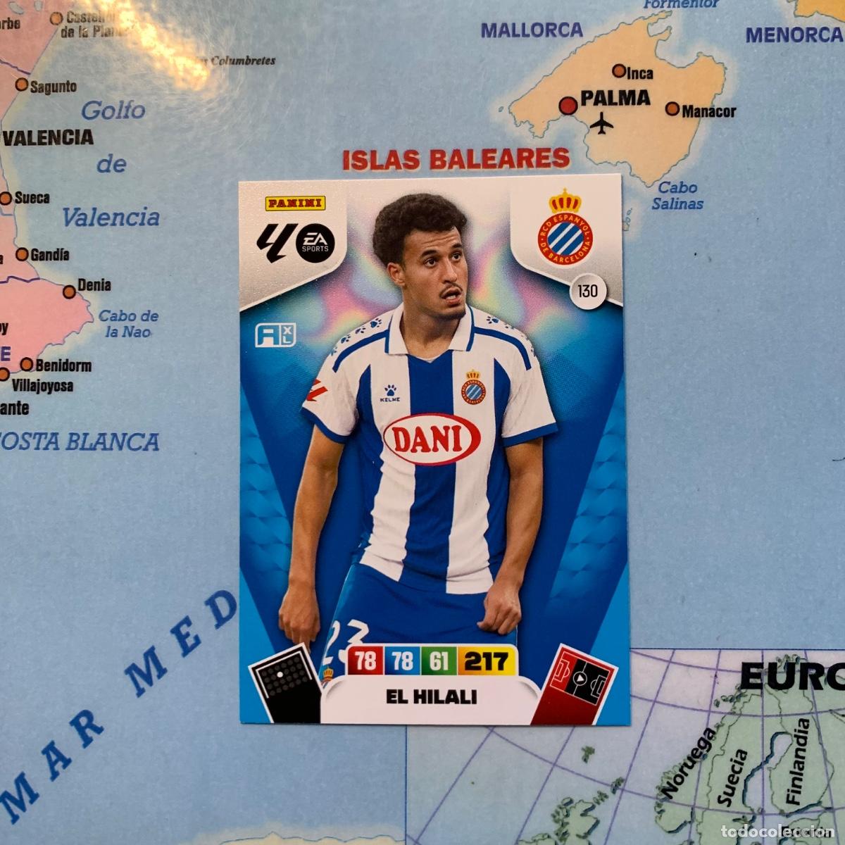 Football Stickers: El Hilali n&uacute;mero 130 del Espa&ntilde;ol cromo adrenalyn XL 25-26 2025-2026