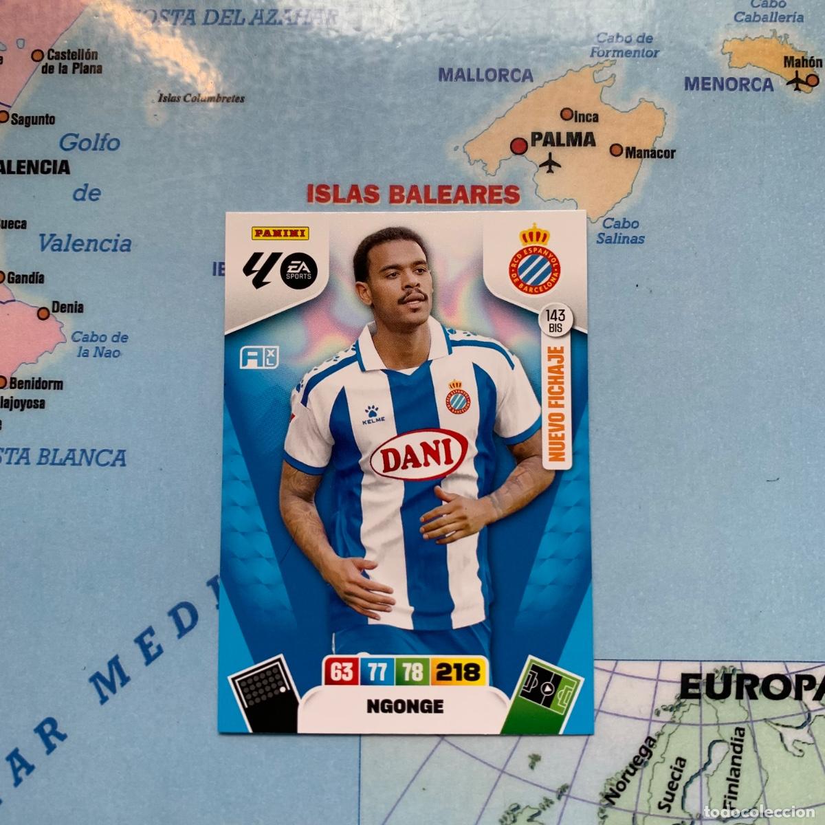 Football Stickers: Ngonge nuevo fichaje n&uacute;mero 143 Bis del Espa&ntilde;ol cromo adrenalyn XL 25-26 2025-2026