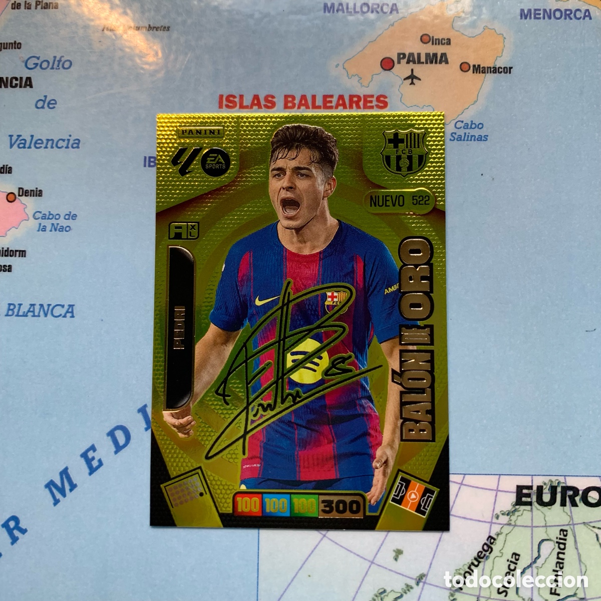 Cartes &agrave; collectionner de Football: Pedri nuevo bal&oacute;n de oro n&uacute;mero 522 del Barcelona cromo adrenalyn XL 25-26 2025-2026