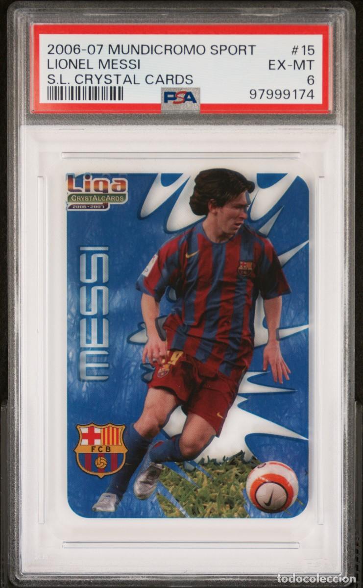 Cromos de F&uacute;tbol: Messi #15 FC Barcelona Mundicromo Crystal Cards 2006 2007 PSA 6 Rara Poco Pop