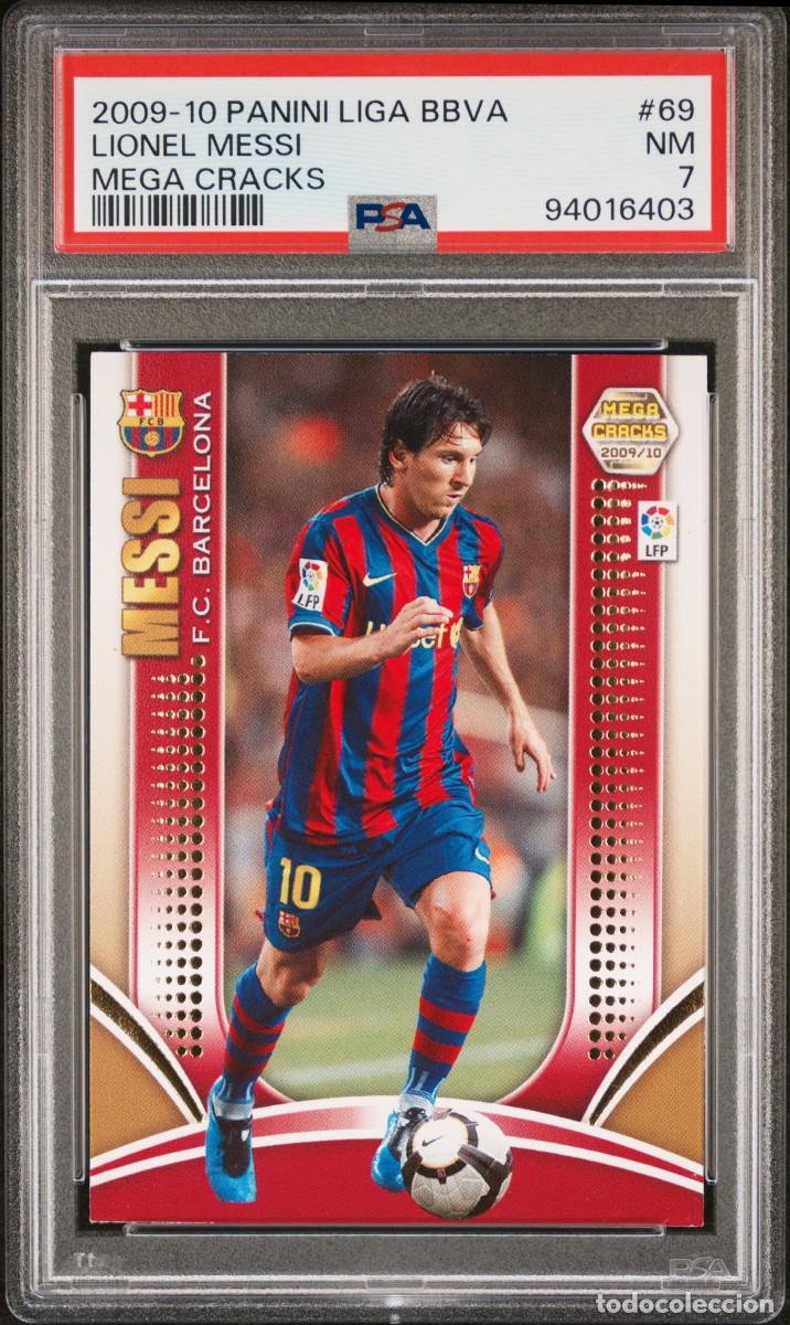 Cromos de F&uacute;tbol: Lionel Messi #69 FC Barcelona Panini Megacracks 2009 2010 PSA 7