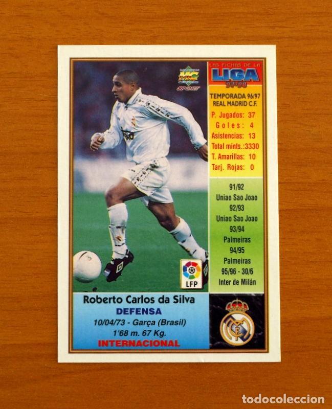 Cromos de F&uacute;tbol: Real Madrid - N&ordm; 13 Roberto Carlos - Mundicromo ficha de la Liga 1997-1998, 97-98