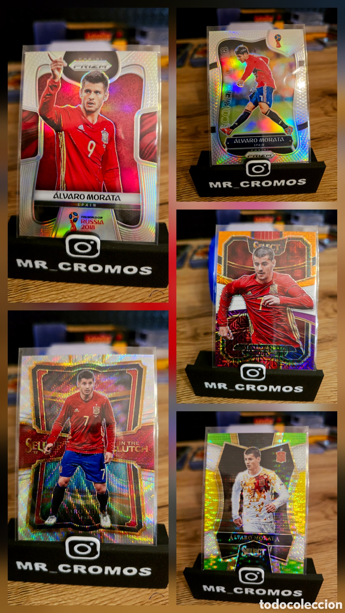 Cromos de F&uacute;tbol: Lote 5 cards morata prizm,mosaic, select, donruss
