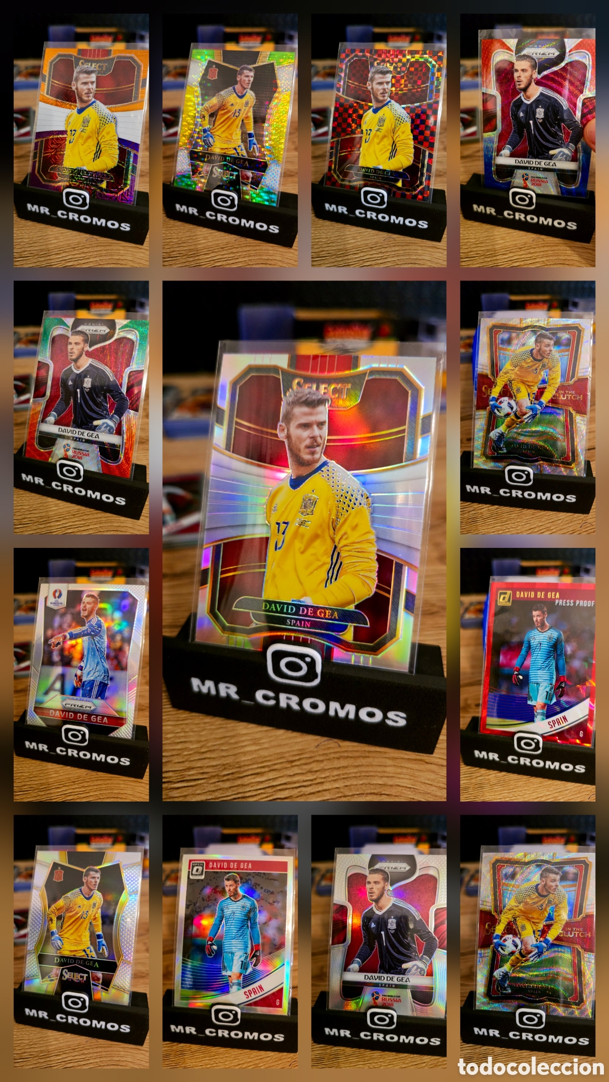 Cromos de F&uacute;tbol: Lote 13 cards de gea prizm,mosaic, select, donruss