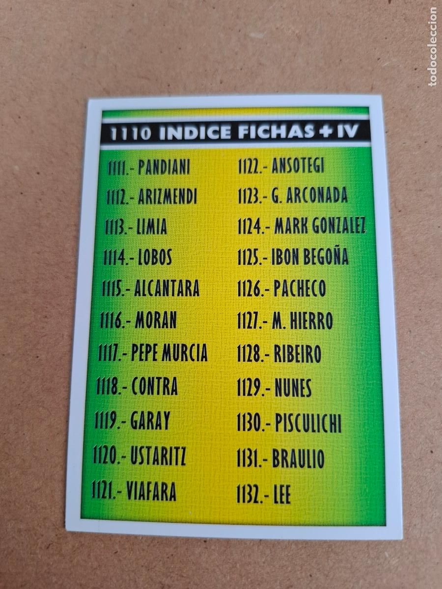 Football Stickers: MUNDICROMO 2005 2006 05 06 - 1110 INDICE FICHAS + IV