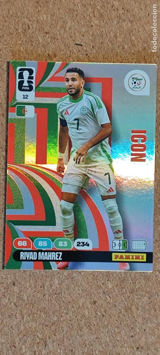 Cromos de F&uacute;tbol: ADRENALYN XL FIFA WORLD CUP 2026 CARD ICON RIYAD MAHREZ ARGELIA # 12 PANINI
