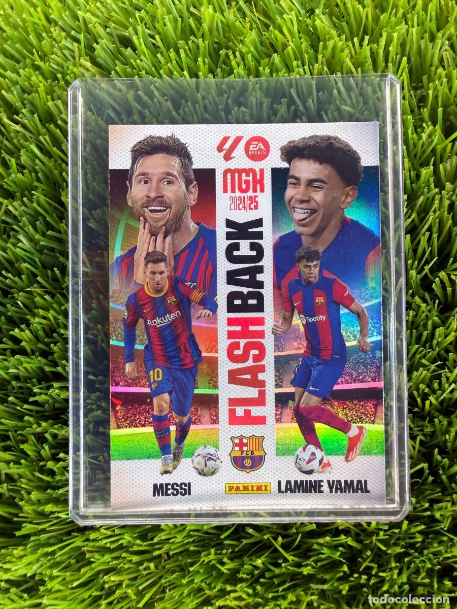 Cromos de F&uacute;tbol: N&ordm; 429 Messi - Lamine Yamal Flashback FC Barcelona Megacracks 24 25