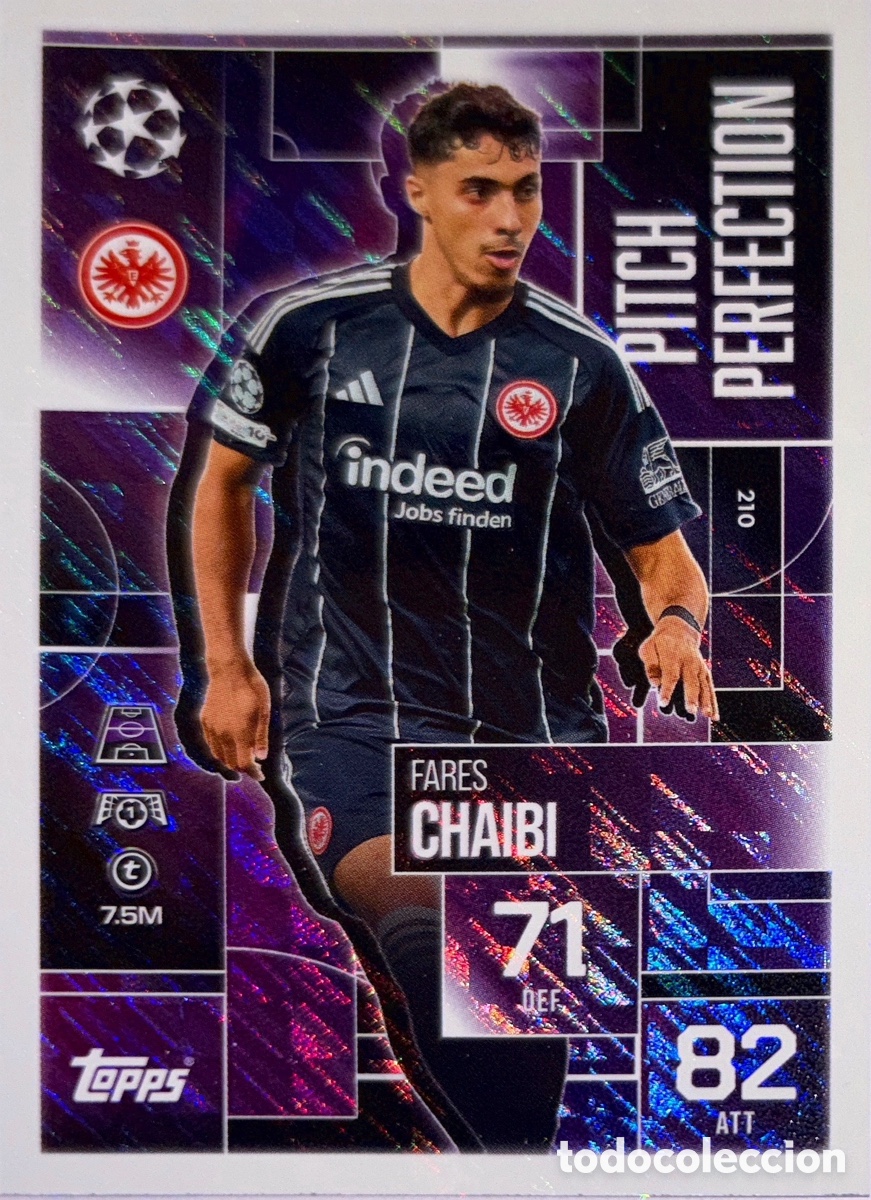 Football Stickers: 210. Fares Chaibi -Eintracht Frankfurt (Pitch Perfection) MATCH ATTAX EXTRA CHAMPIONS LEAGUE 2025/26