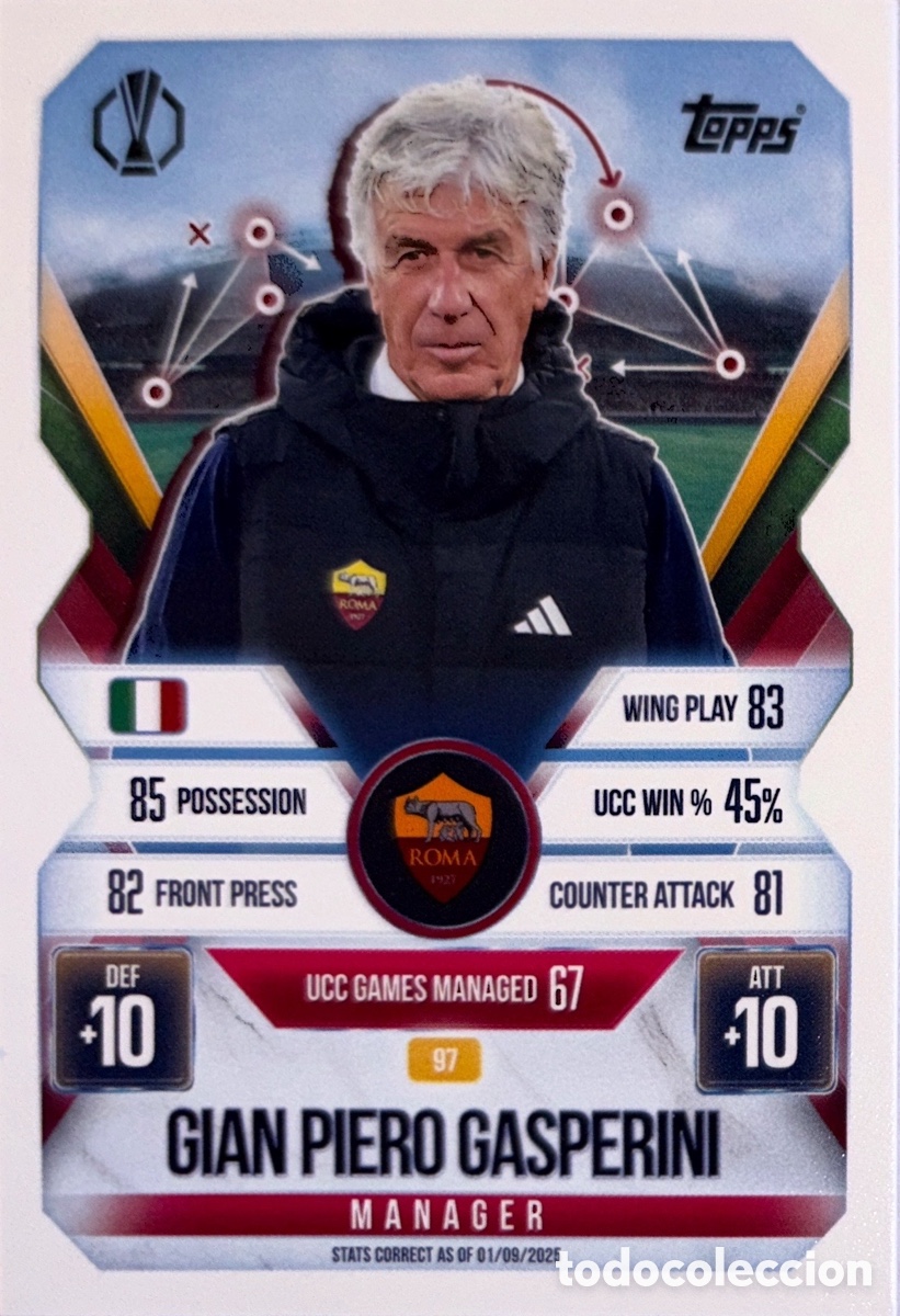 Fu&szlig;ball-Sticker: 97. Gian Piero Gasperini - Roma - (MATCH ATTAX EXTRA CHAMPIONS LEAGUE 2025/26) TOPPS