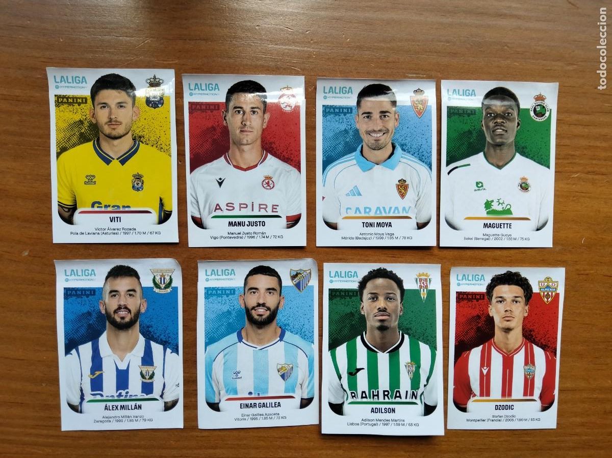 Cromos de F&uacute;tbol: Lote 8 cromos bis actualizaci&oacute;n liga Hypermotion 2 Revista Jug&oacute;n Panini 25 26