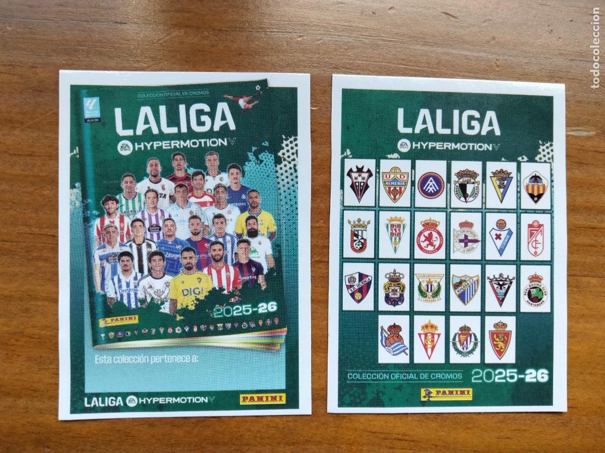 Cromos de F&uacute;tbol: Lote 2 cromos conmemorativos sin pegar liga Hypermotion 2 Revista Jug&oacute;n Panini 25 26