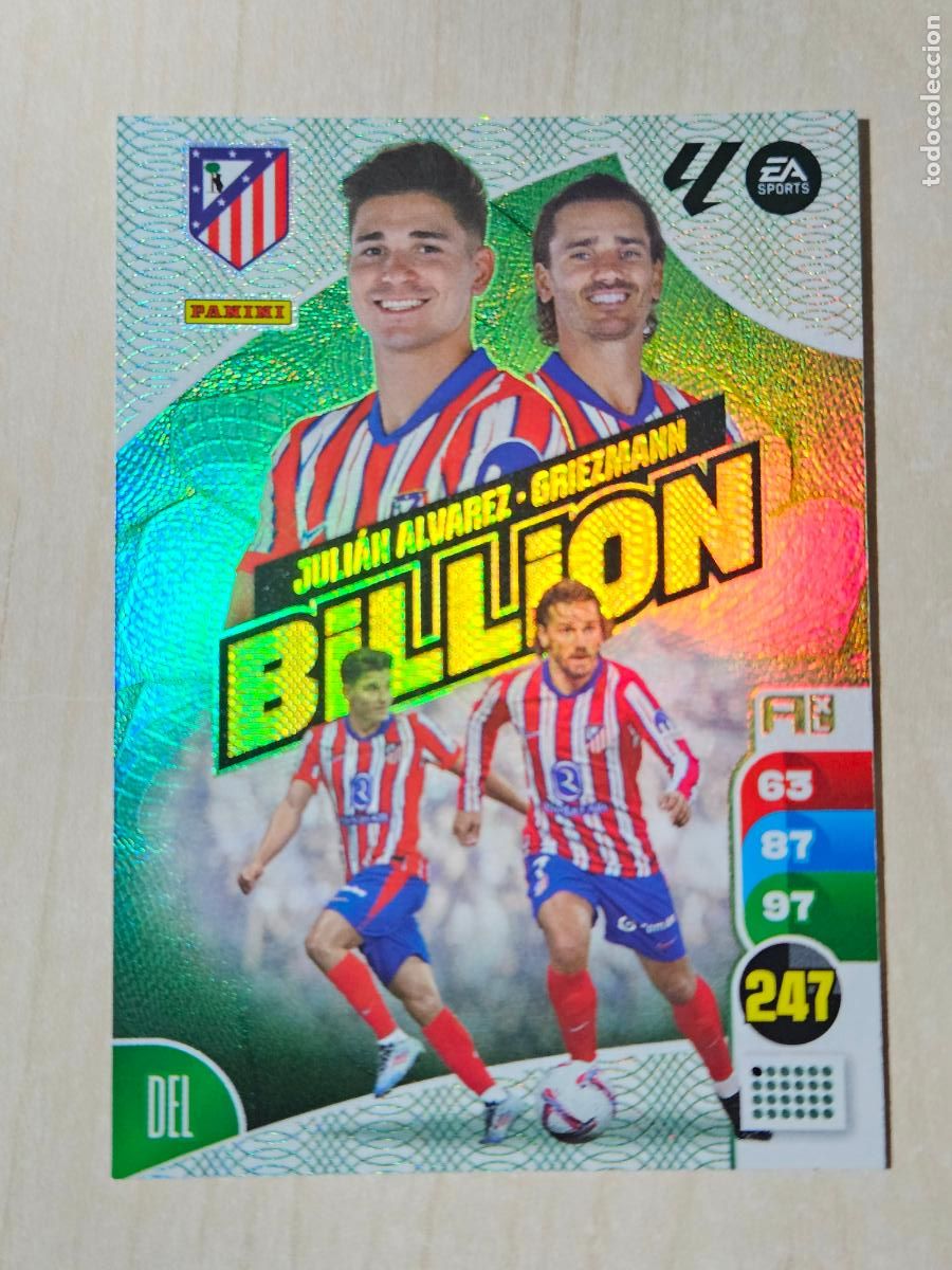 Cromos de F&uacute;tbol: ADRENALYN XL BILLION JULIAN ALVAREZ GRIEZMANN ATLETICO DE MADRID LIGA 24 25 2024 2025 PANINI