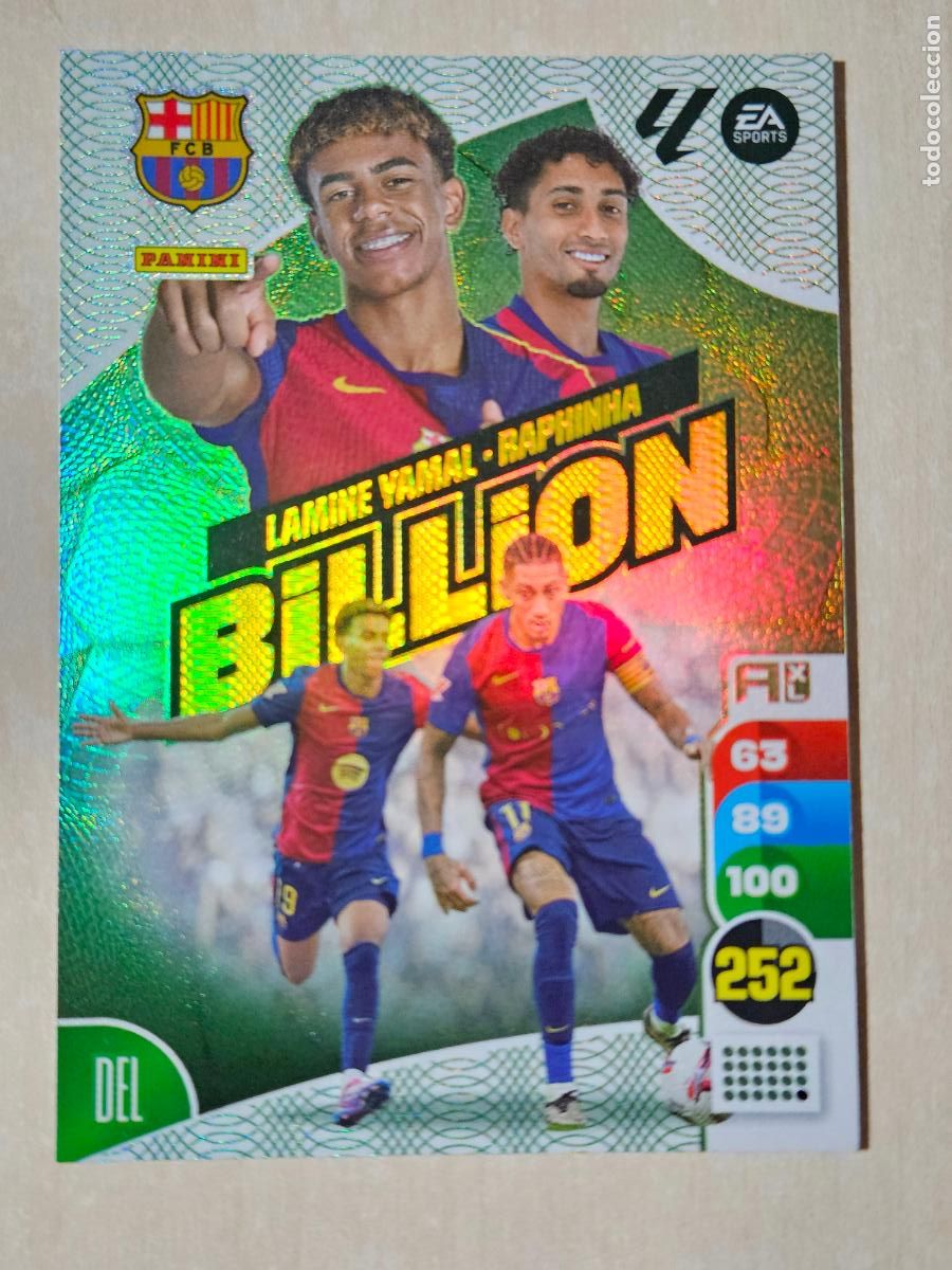 Cromos de F&uacute;tbol: ADRENALYN XL BILLION LAMINE YAMAL RAPHINHA BARCELONA LIGA 24 25 2024 2025 PANINI