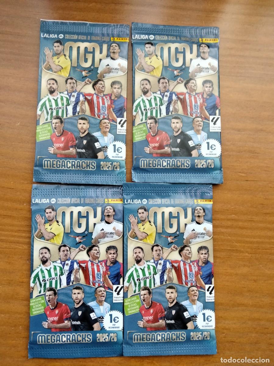 Cromos de F&uacute;tbol: 4 sobres sin abrir Megacracks 25 26 2025 2026 panini