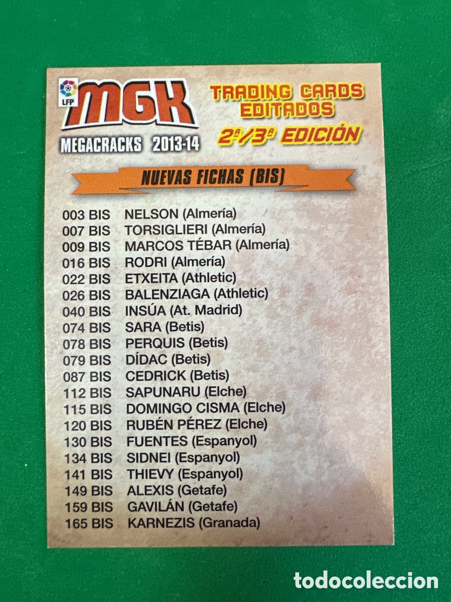 Fu&szlig;ball-Sticker: &Iacute;NDICE NUEVAS FICHAS(BIS)2&ordf; Y 3&ordf; EDICI&Oacute;N MEGACRACKS 2013-2014 13 14 PANINI TRADING CARD