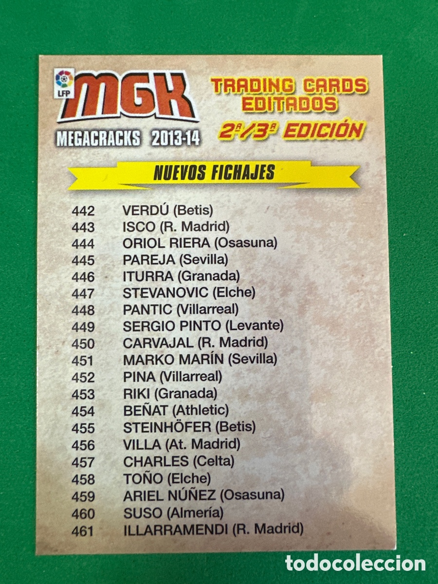 Cromos de Futebol: &Iacute;NDICE NUEVOS FICHAJES 2&ordf; Y 3&ordf; EDICI&Oacute;N MEGACRACKS 2013-2014 13 14 PANINI TRADING CARD