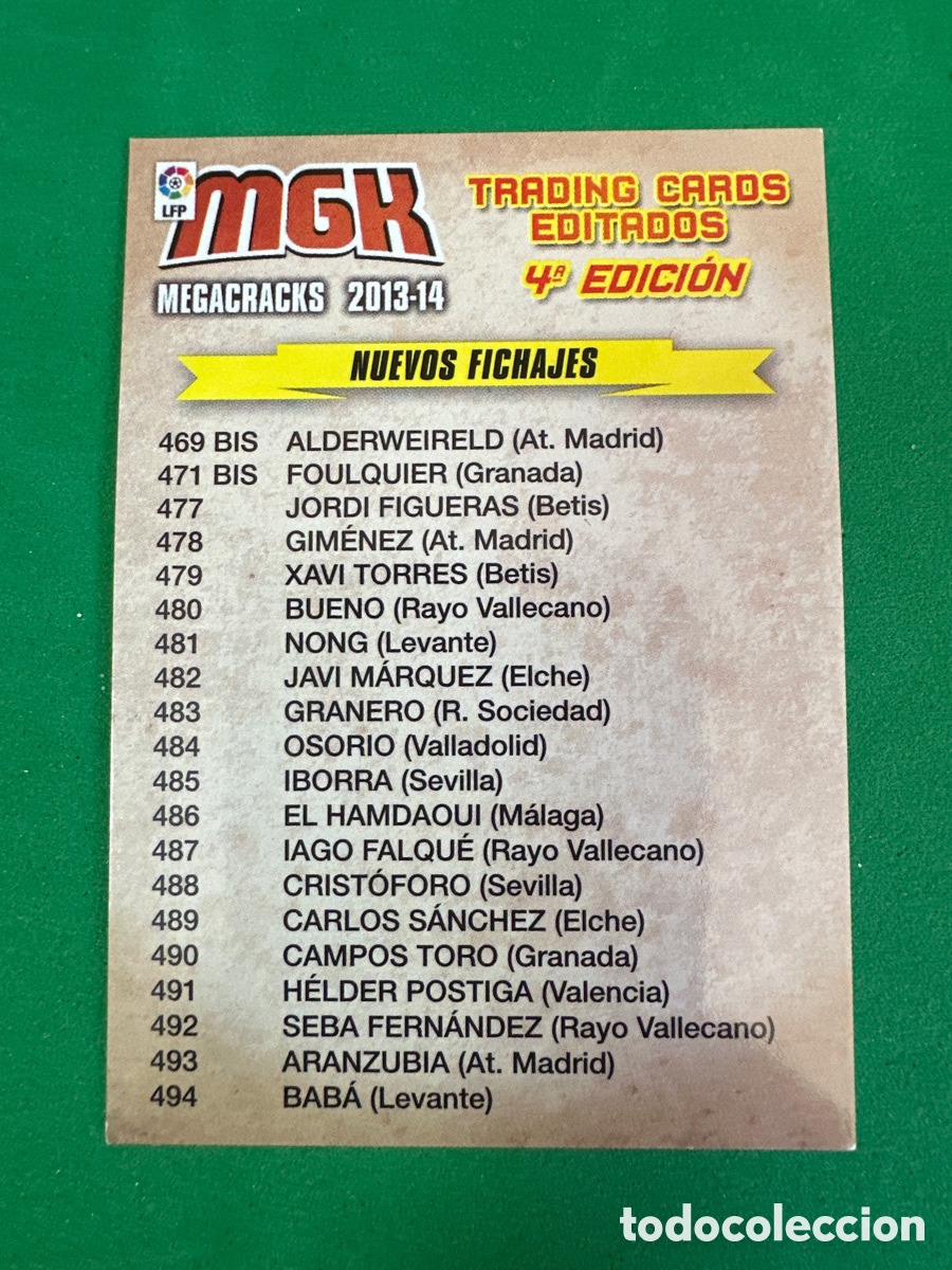 Cromos de Futebol: &Iacute;NDICE NUEVOS FICHAJES 4&ordf; EDICI&Oacute;N MEGACRACKS 2013-2014 13 14 PANINI TRADING CARD