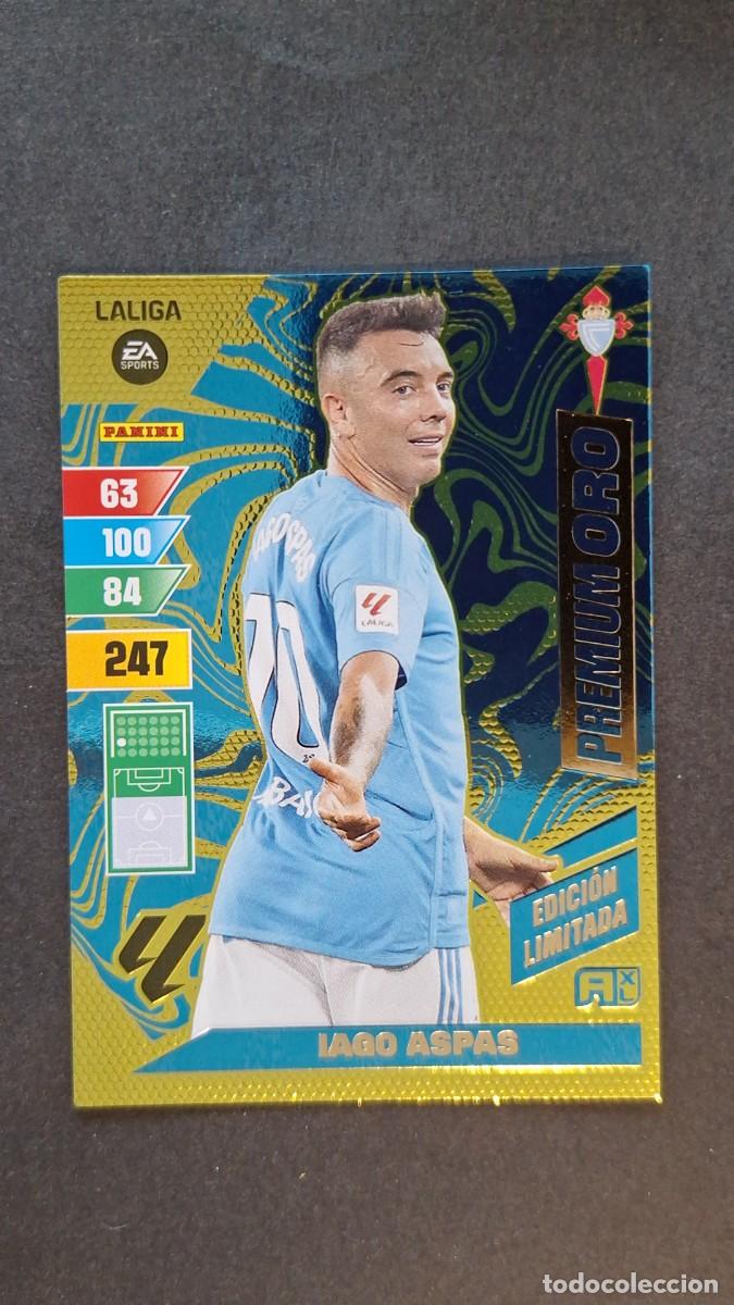 Cromos de F&uacute;tbol: L1 IAGO ASPAS CELTA DE VIGO PREMIUM ORO EDICION LIMITADA ADRENALYN XL LIGA 2023/2024 23 24 PANINI