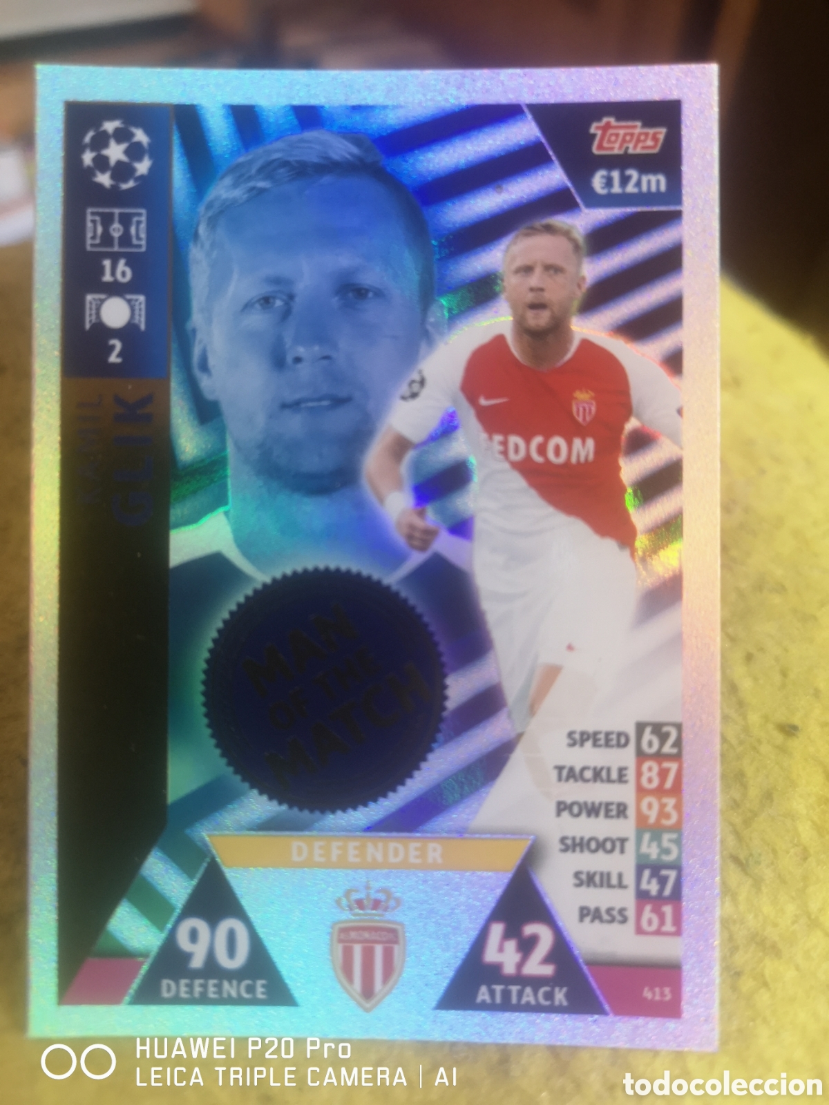 Cartes &agrave; collectionner de Football: MATCH ATTAX UEFA CHAMPIONS LEAGUE 2018 2019 MAN OF THE MATCH 413 KAMIL GLIK - MONACO