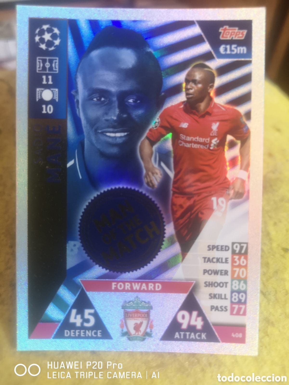 Cartes &agrave; collectionner de Football: MATCH ATTAX UEFA CHAMPIONS LEAGUE 2018 2019 MAN OF THE MATCH 408 SADIO MANE - LIVERPOOL