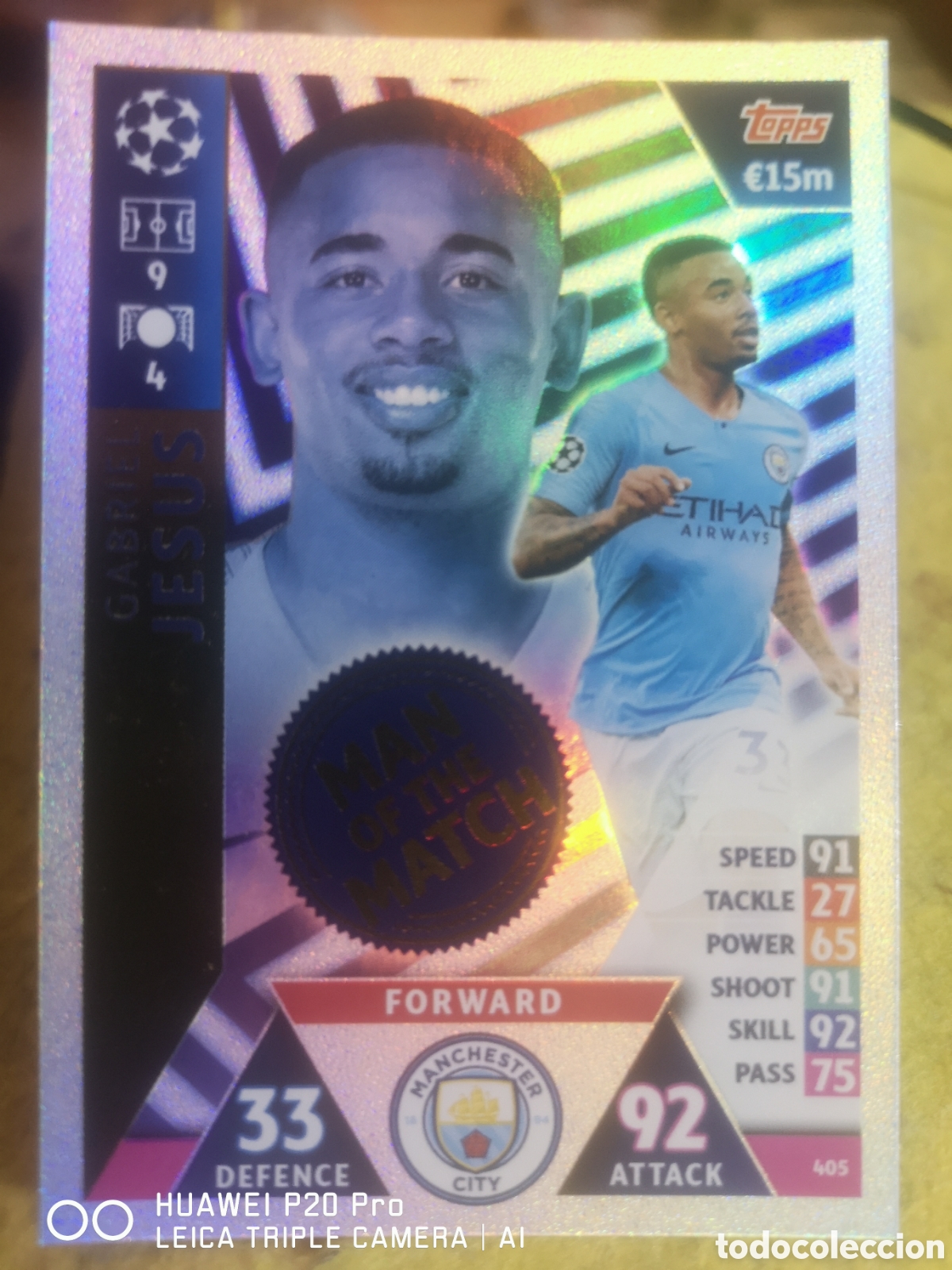 Cromos de F&uacute;tbol: MATCH ATTAX UEFA CHAMPIONS LEAGUE 2018 2019 MAN OF THE MATCH 405 GABRIEL JESUS - MANCHESTER CITY