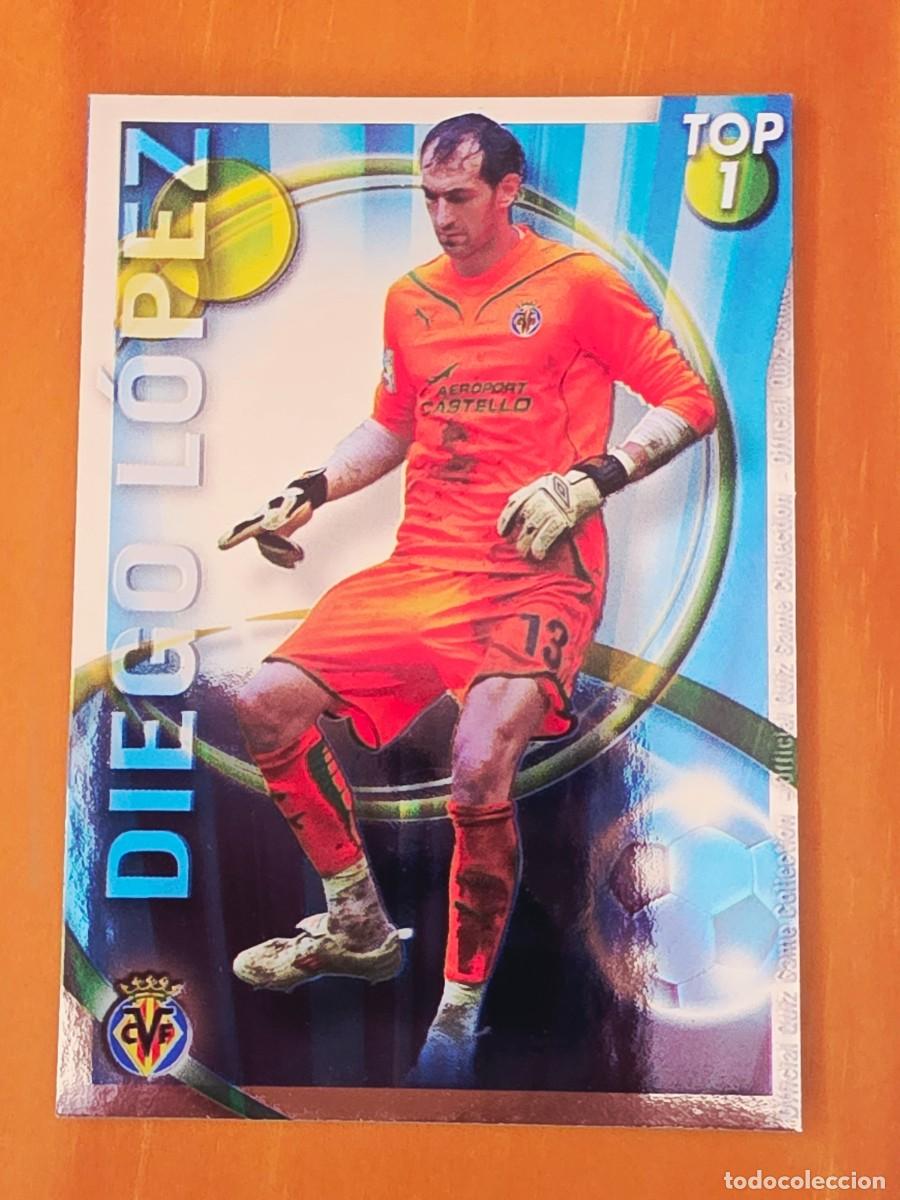 Cromos de F&uacute;tbol: 544 Diego L&oacute;pez, Villarreal CF, TOP 1 azul, Mundicromo Sport Fichas Quiz de la Liga 2010 2011
