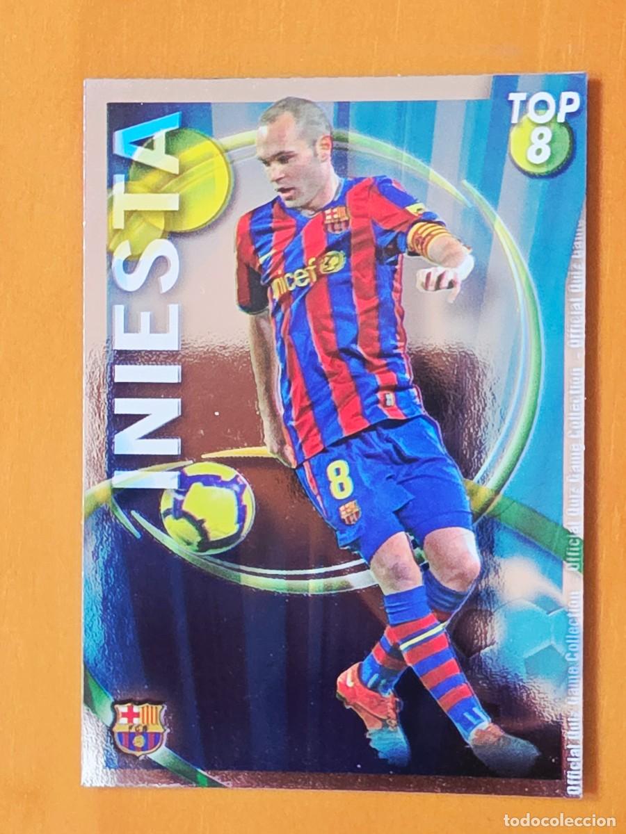 Cromos de F&uacute;tbol: 604 Andr&eacute;s Iniesta, FC Barcelona, TOP 8 azul, Mundicromo Sport Fichas Quiz de la Liga 2010 2011