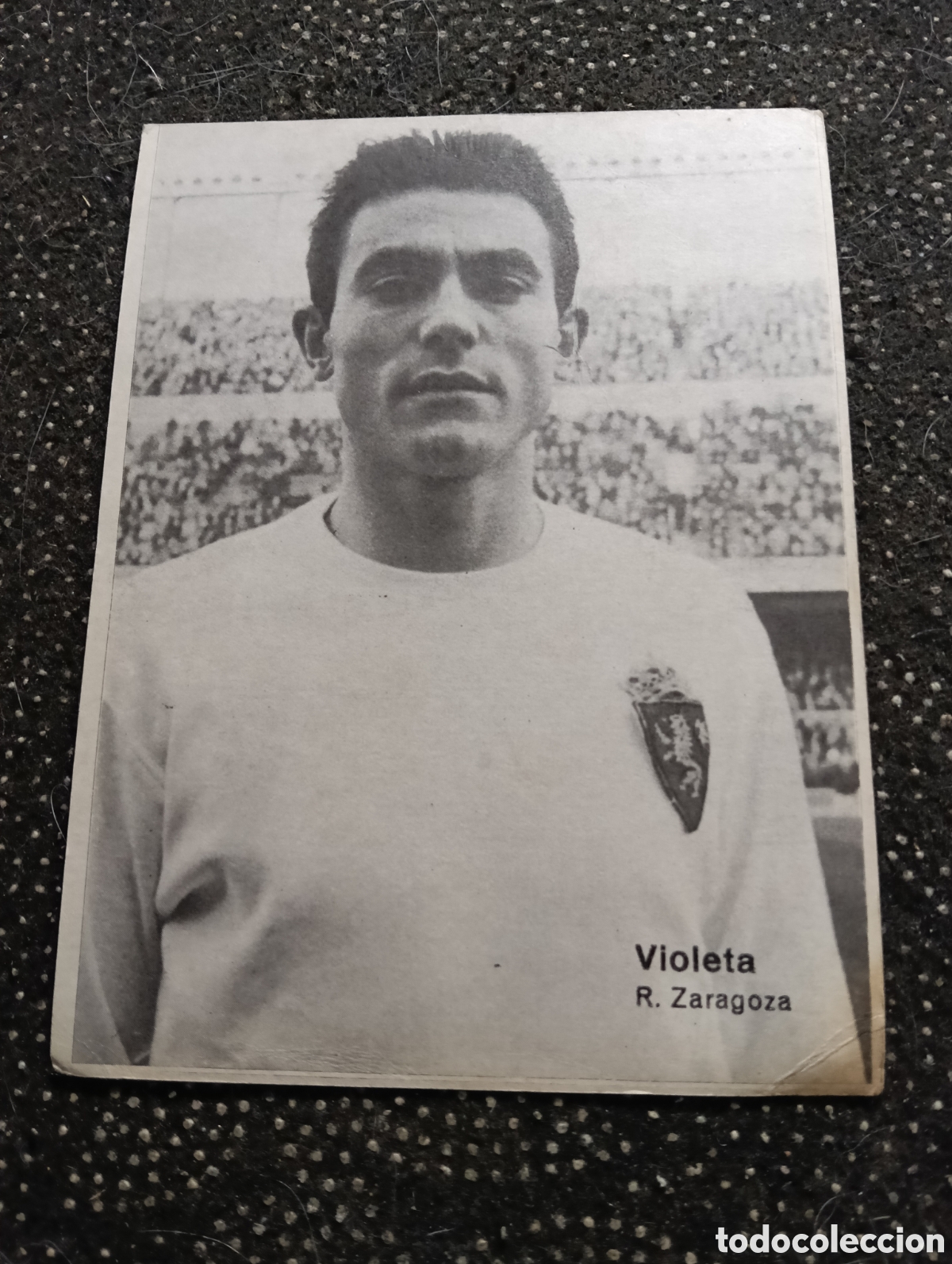 Cromos de F&uacute;tbol: Cromo de Dos caras, en una Violeta y Canario del Real Zaragoza, de Gr&aacute;ficas Bergas a&ntilde;os 1950 - 60 ap