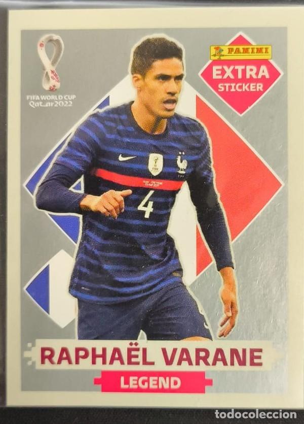 Cromos de F&uacute;tbol: cromo extra sticker fifa world cup 2022 raphael varane plata