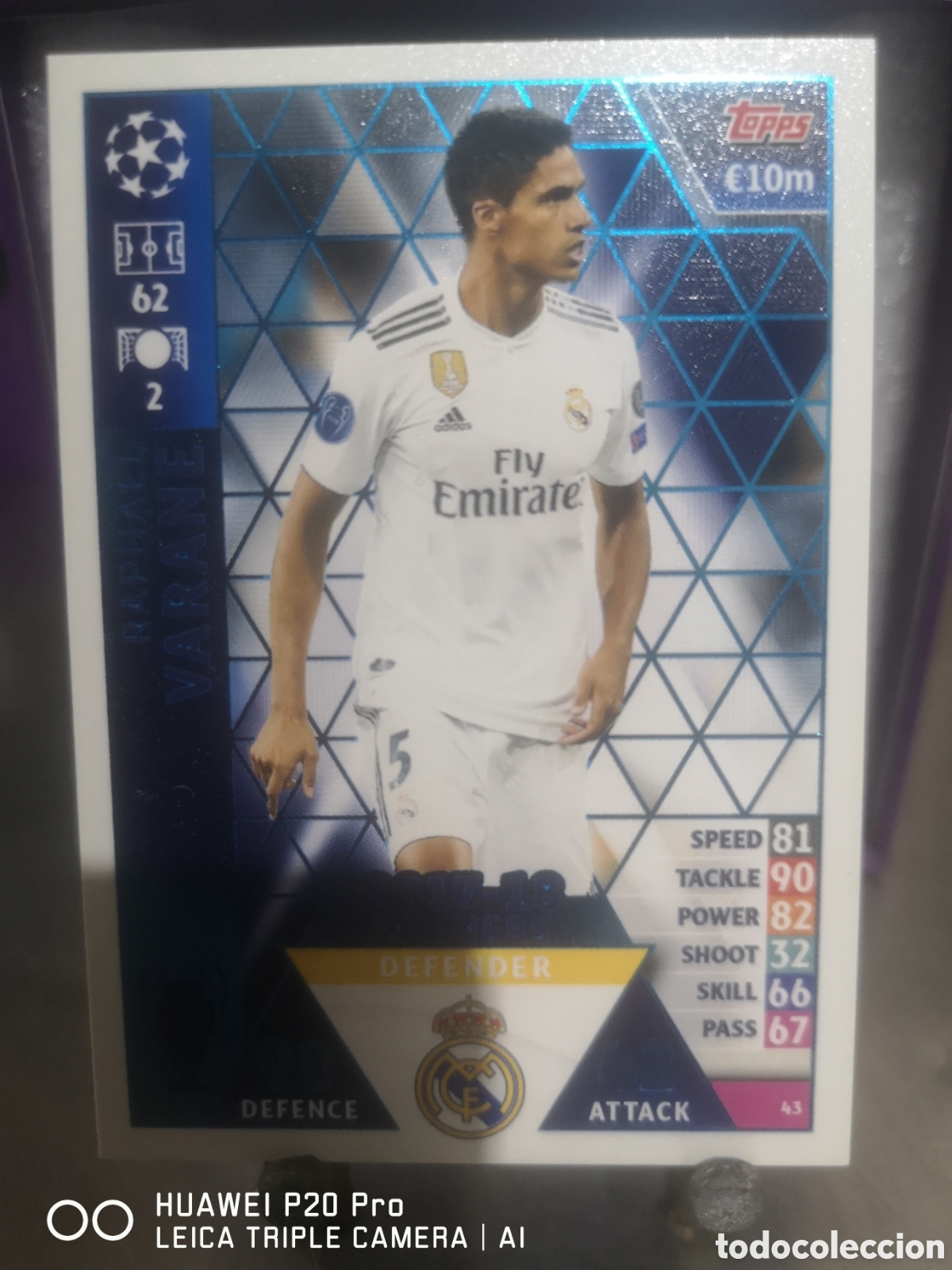 Cromos de F&uacute;tbol: MATCH ATTAX CHAMPIONS LEAGUE 2018 2019 WINNERS 2017/18 VARANE REAL MADRID 43